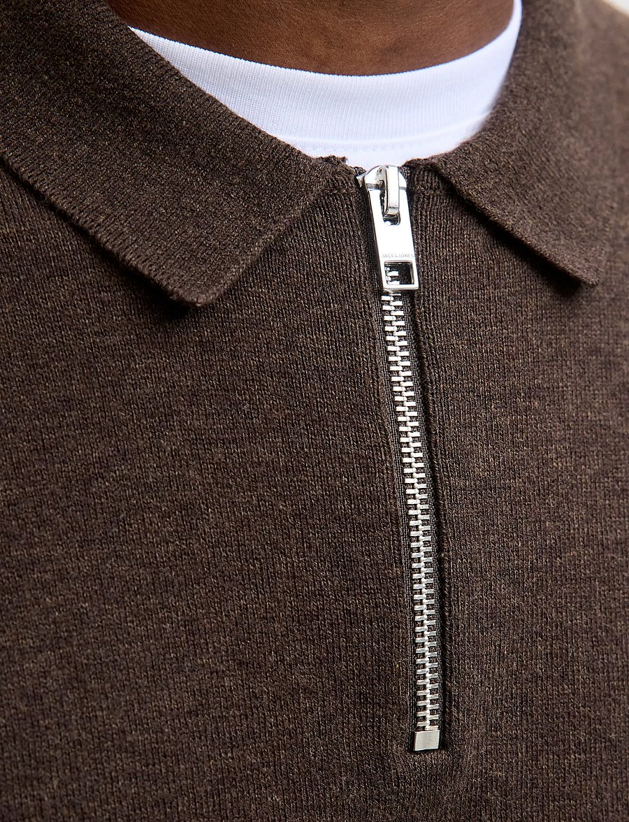 Jack & Jones - JJEEMIL KNIT POLO HALF ZIP LS NOOS - halfzip strik - mulch - 4