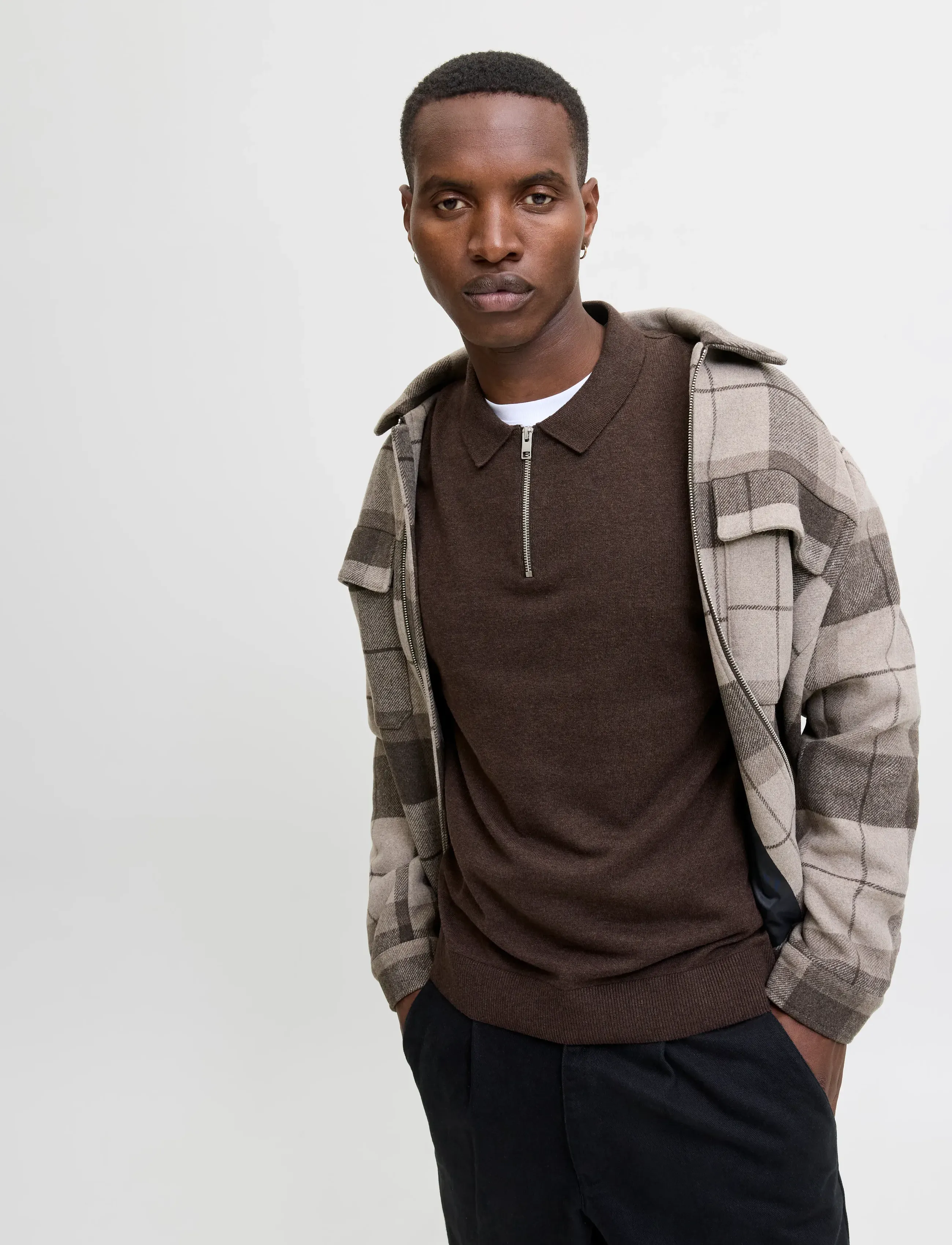 Jack & Jones JJEEMIL KNIT POLO HALF ZIP LS NOOS - Pullover mit halbem Reißverschluss - MULCH / brown