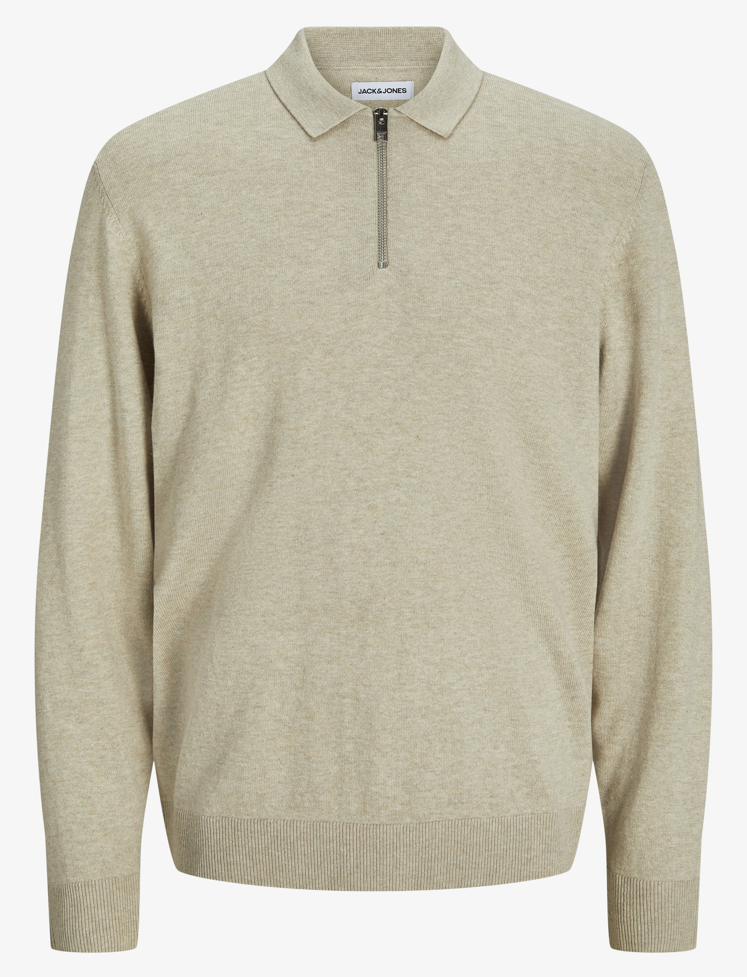 JACK & JONES Jjeemil Knit Polo Half Zip Ls Noos Beige - L - Herren