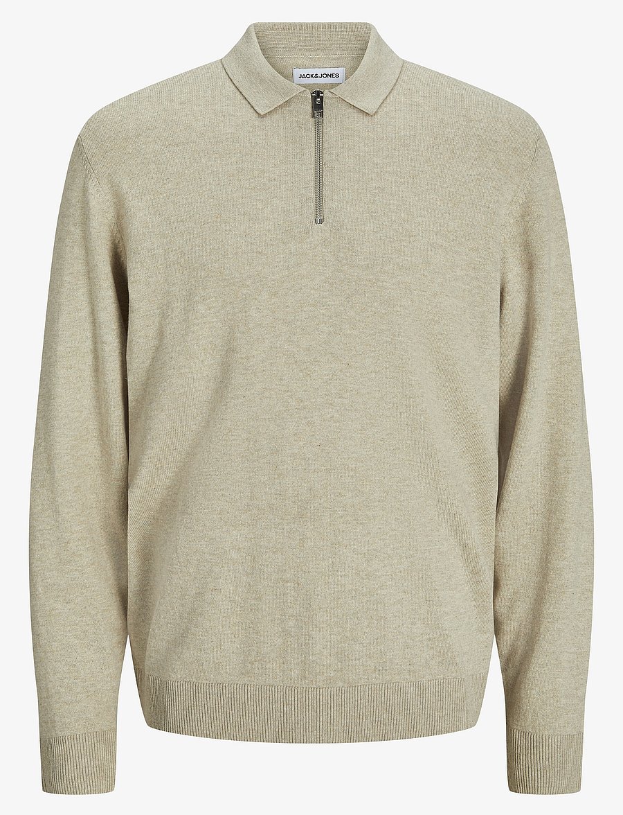 Jack & Jones - JJEEMIL KNIT POLO HALF ZIP LS NOOS - half zip jumpers - oatmeal - 1