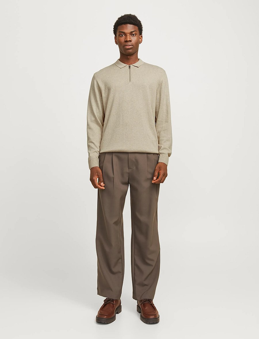 Jack & Jones - JJEEMIL KNIT POLO HALF ZIP LS NOOS - half zip jumpers - oatmeal - 0