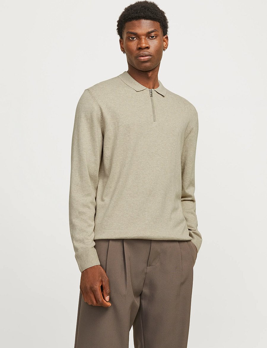 Jack & Jones - JJEEMIL KNIT POLO HALF ZIP LS NOOS - half zip jumpers - oatmeal - 4