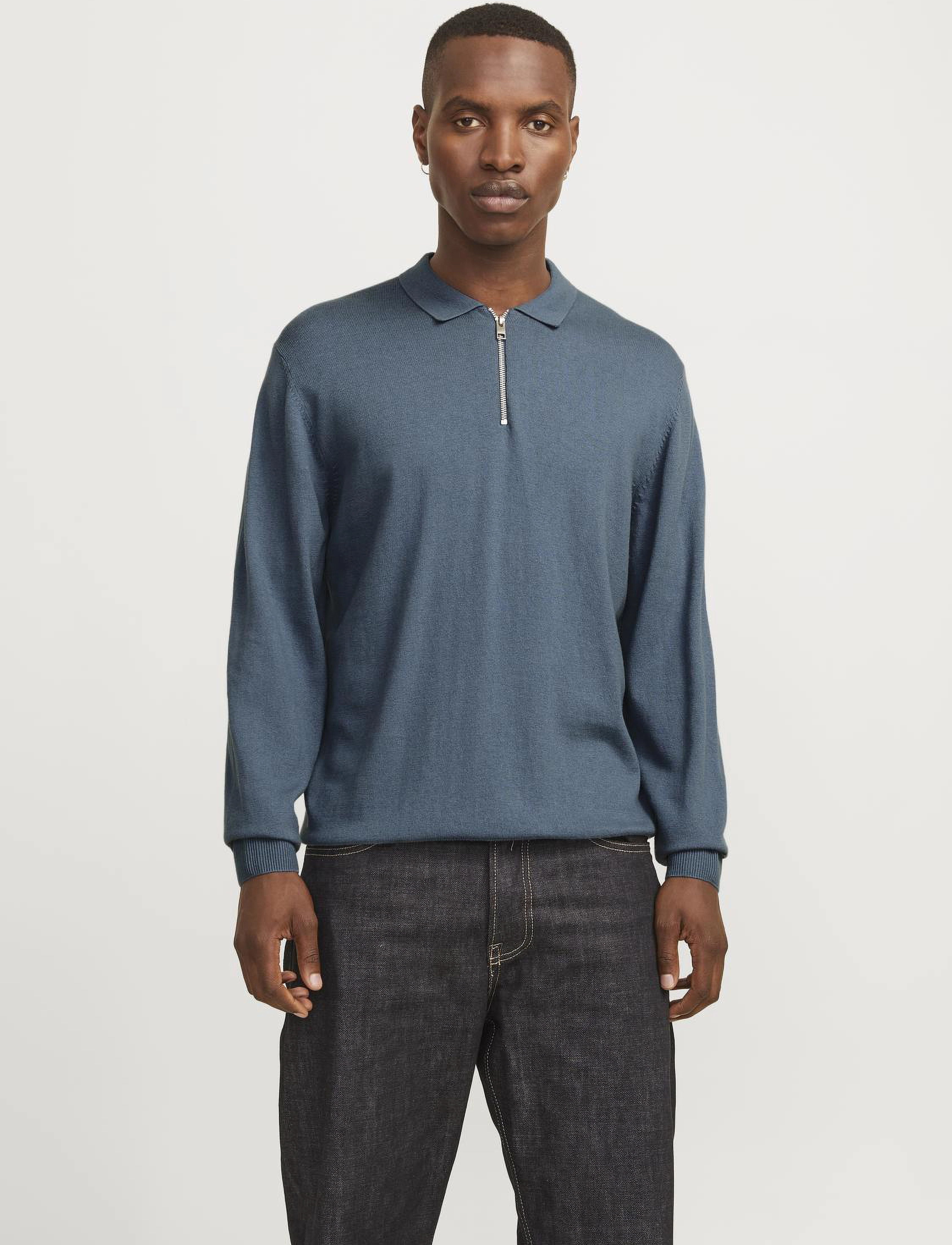 Jack & Jones JJEEMIL KNIT POLO HALF ZIP LS NOOS - Looks for less - OCEANVIEW / blue
