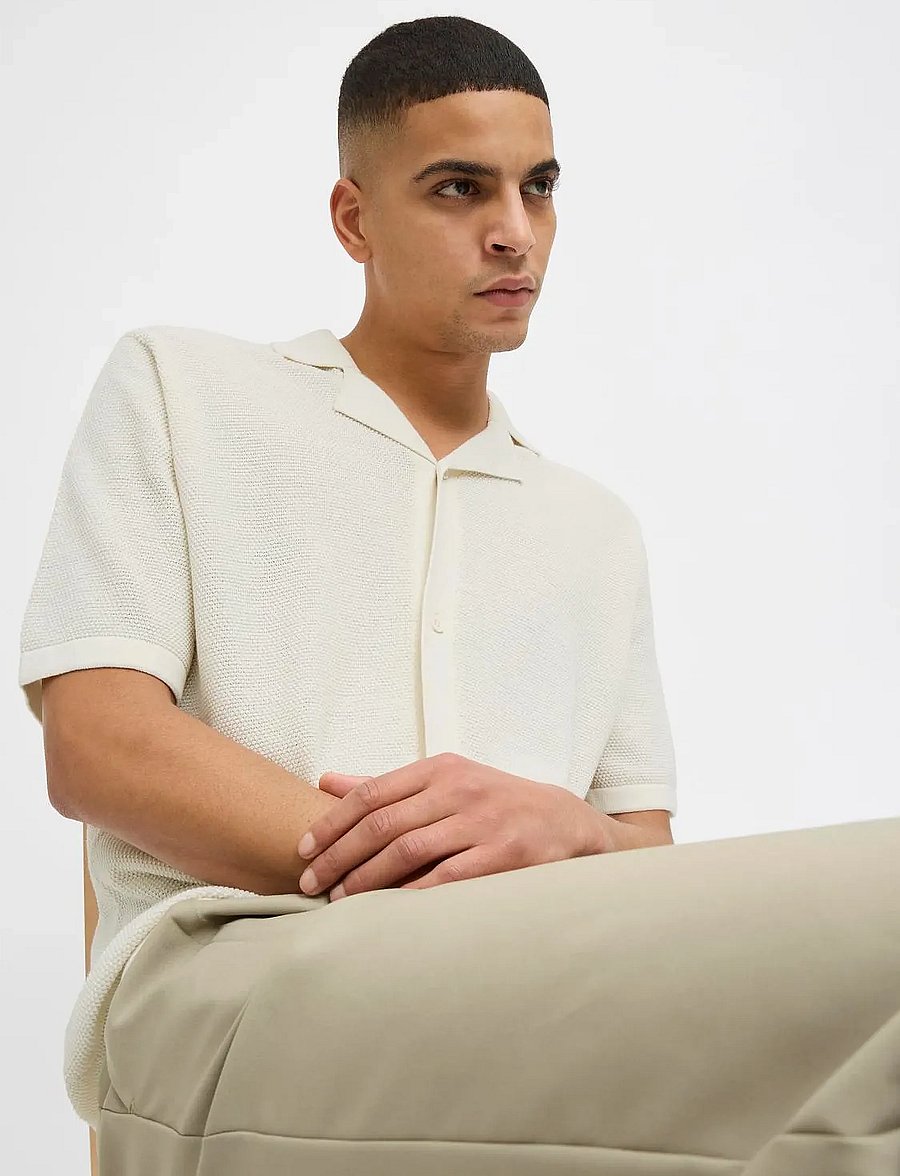 Jack & Jones - JJORION KNIT RESORT SS - lühikeste varrukatega särgid - cloud dancer - 0