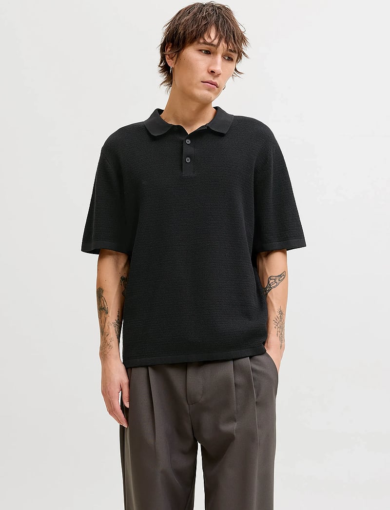 Jack & Jones - JJEGEORGE KNIT POLO SS SN - kootud polosärgid - black - 0