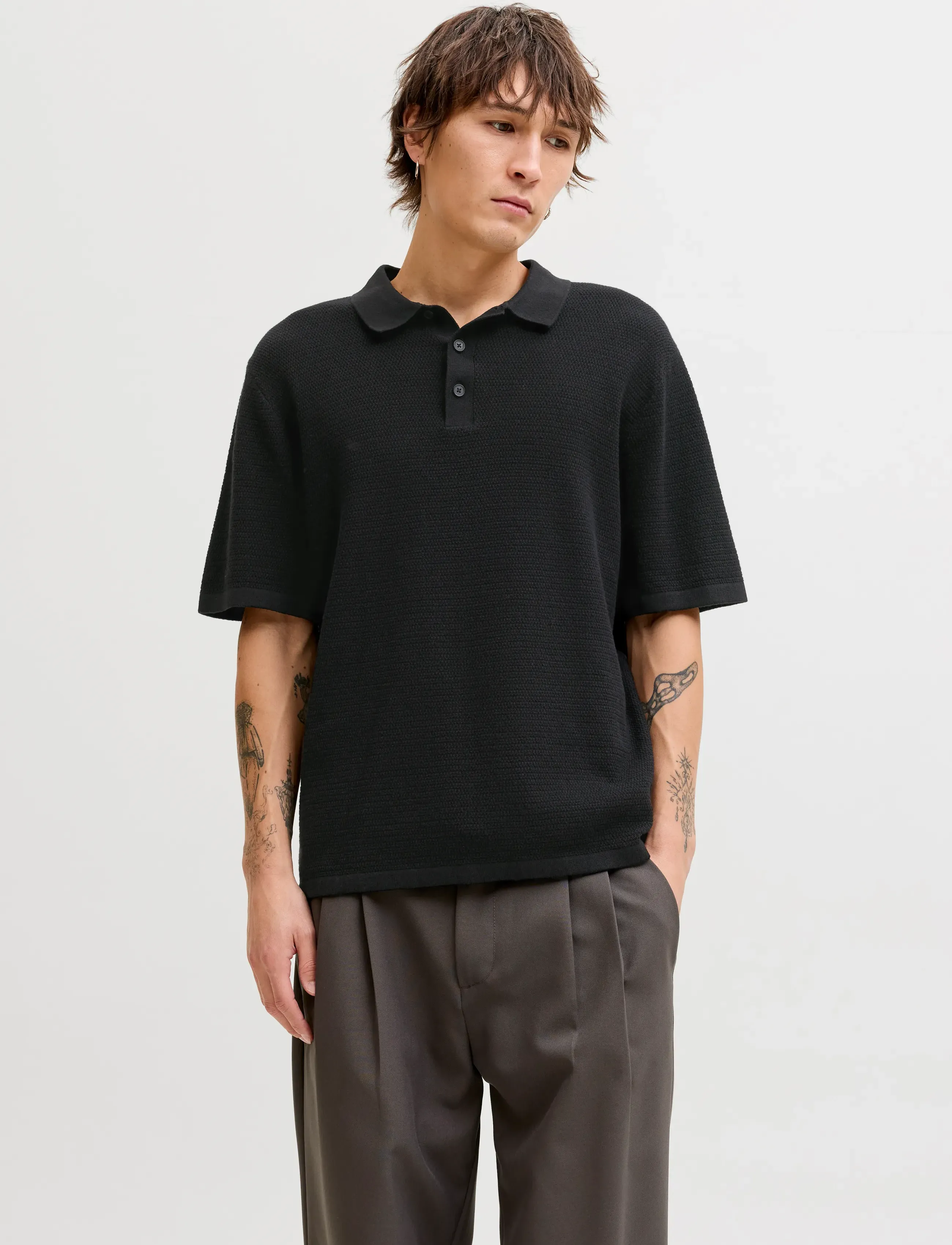 Jack & Jones JJEGEORGE KNIT POLO SS SN - Strickmode - BLACK / black