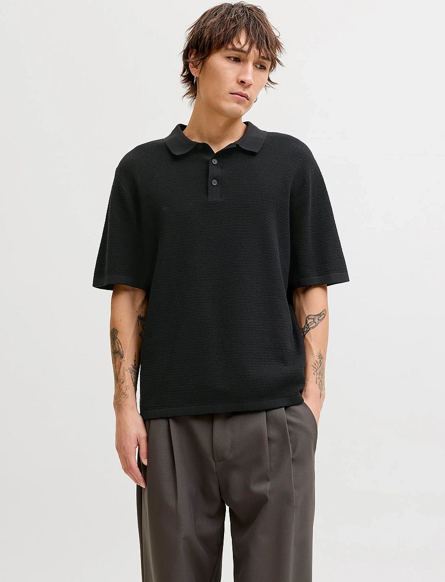 Jack & Jones - JJEGEORGE KNIT POLO SS SN - kootud polosärgid - black - 0