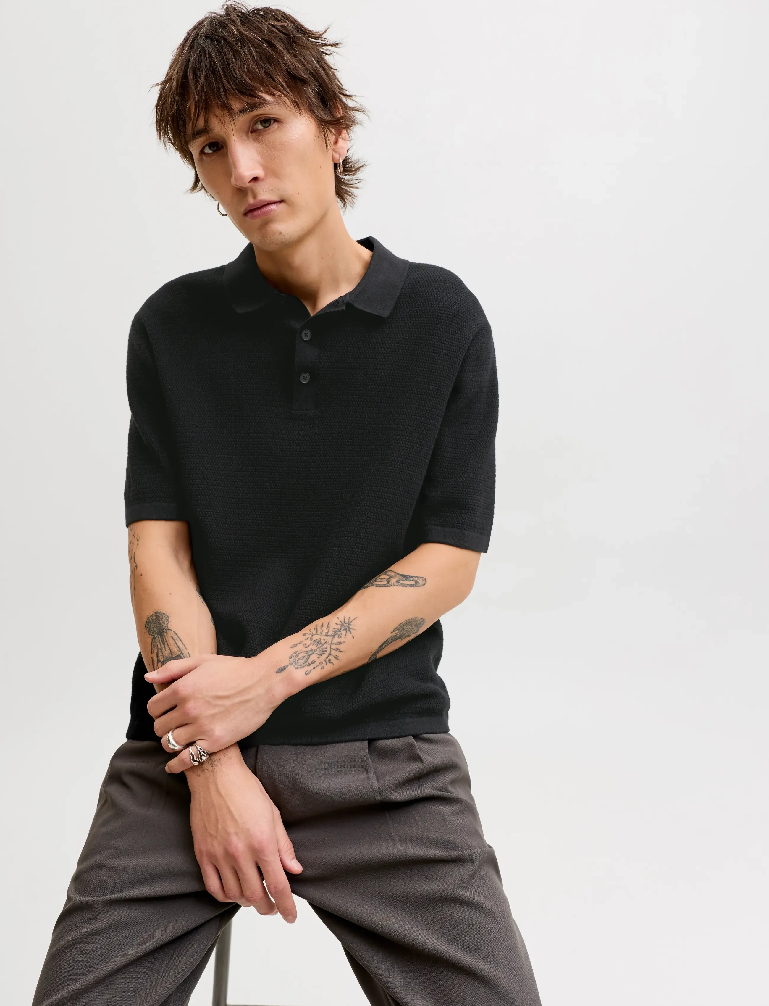 Jack & Jones - JJEGEORGE KNIT POLO SS SN - polostrik - black - 5