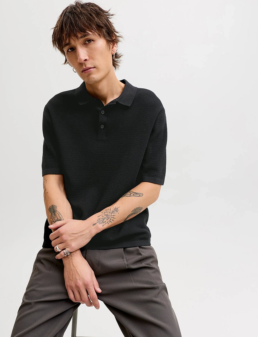 Jack & Jones - JJEGEORGE KNIT POLO SS SN - kootud polosärgid - black - 5