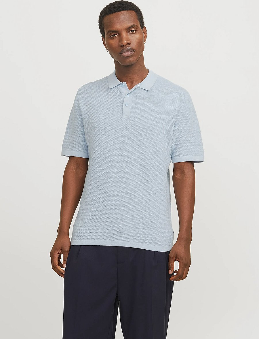 Jack & Jones - JJEGEORGE KNIT POLO SS SN - kootud polosärgid - chambray blue - 0