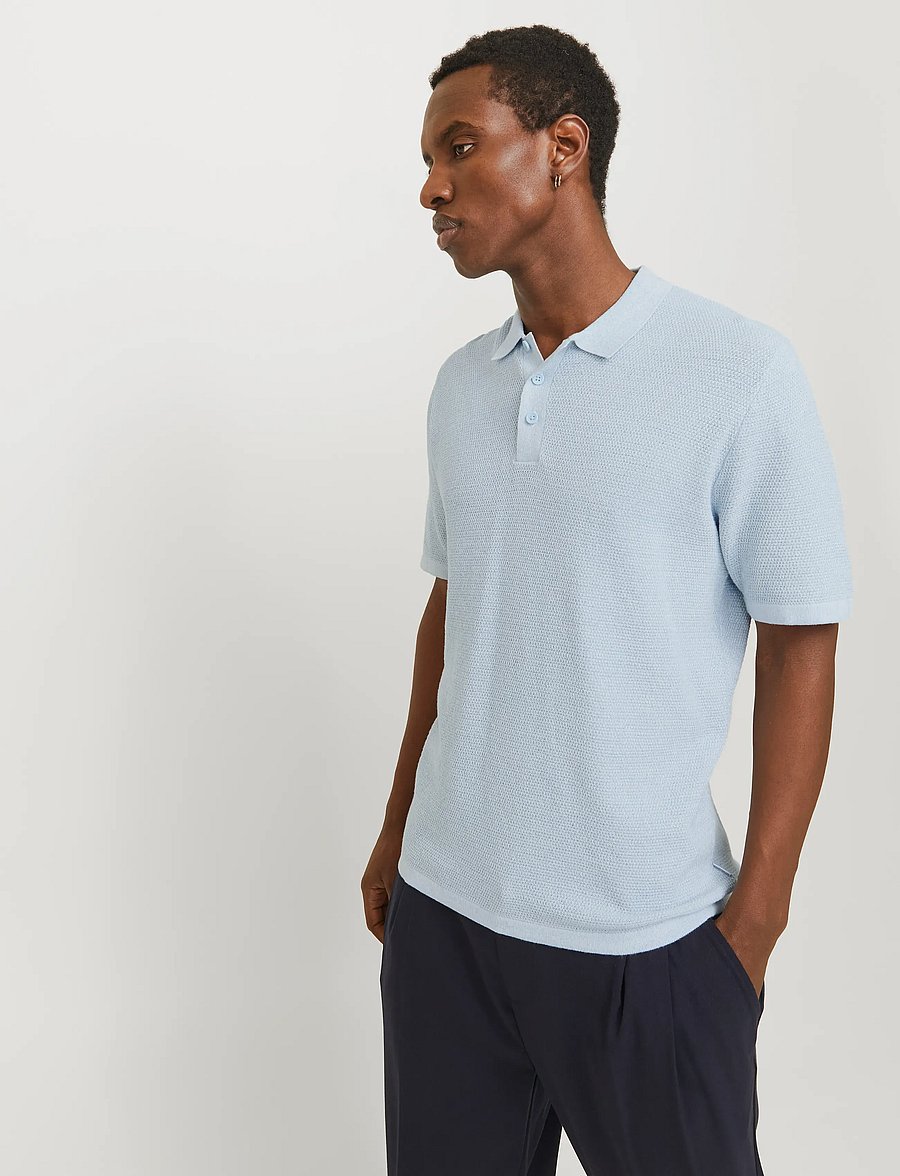 Jack & Jones - JJEGEORGE KNIT POLO SS SN - kootud polosärgid - chambray blue - 5