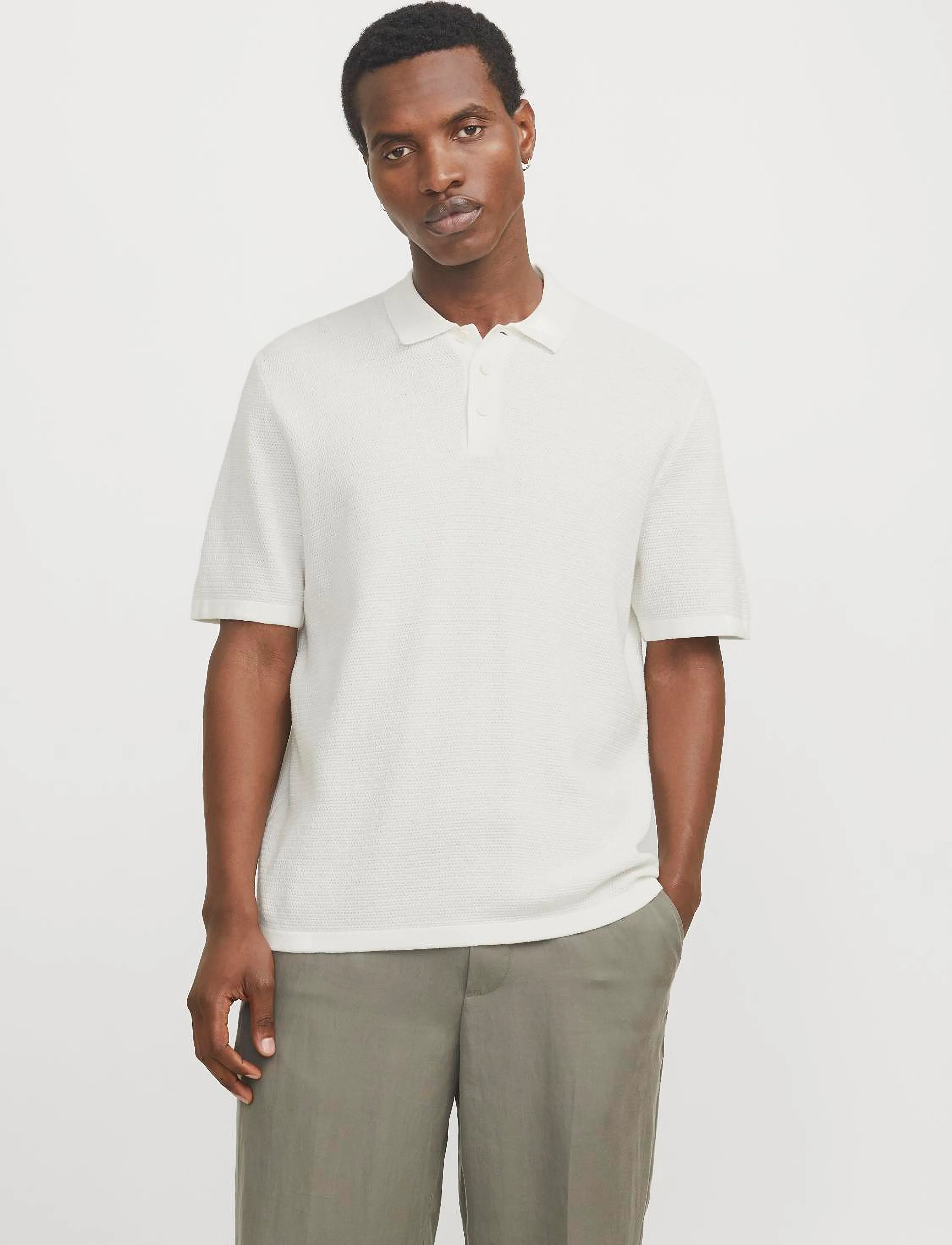 Jack & Jones - JJEGEORGE KNIT POLO SS SN - gestrickte polohemden - cloud dancer - 4