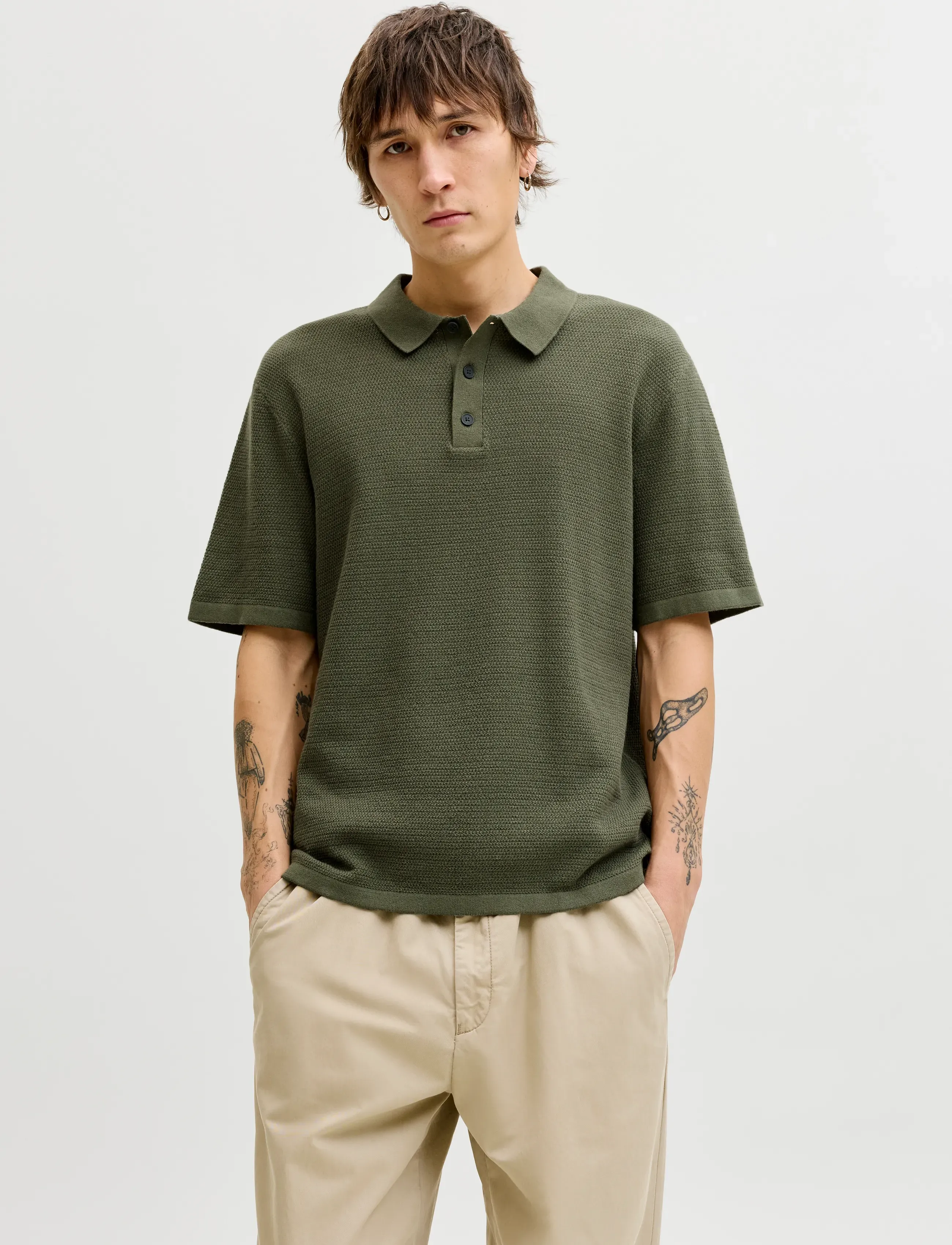 Jack & Jones JJEGEORGE KNIT POLO SS SN - Pikéer - DUSTY OLIVE / khaki/green