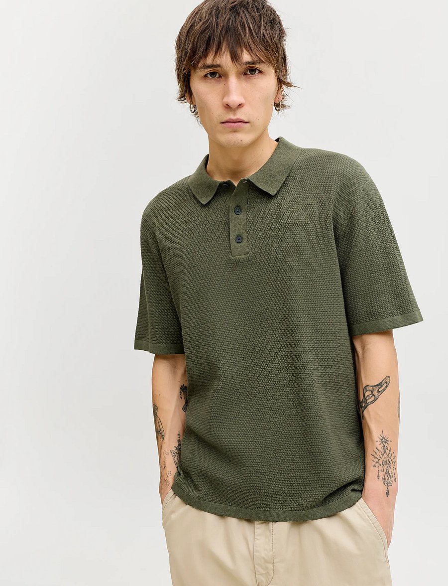 Jack & Jones - JJEGEORGE KNIT POLO SS SN - kootud polosärgid - dusty olive - 5