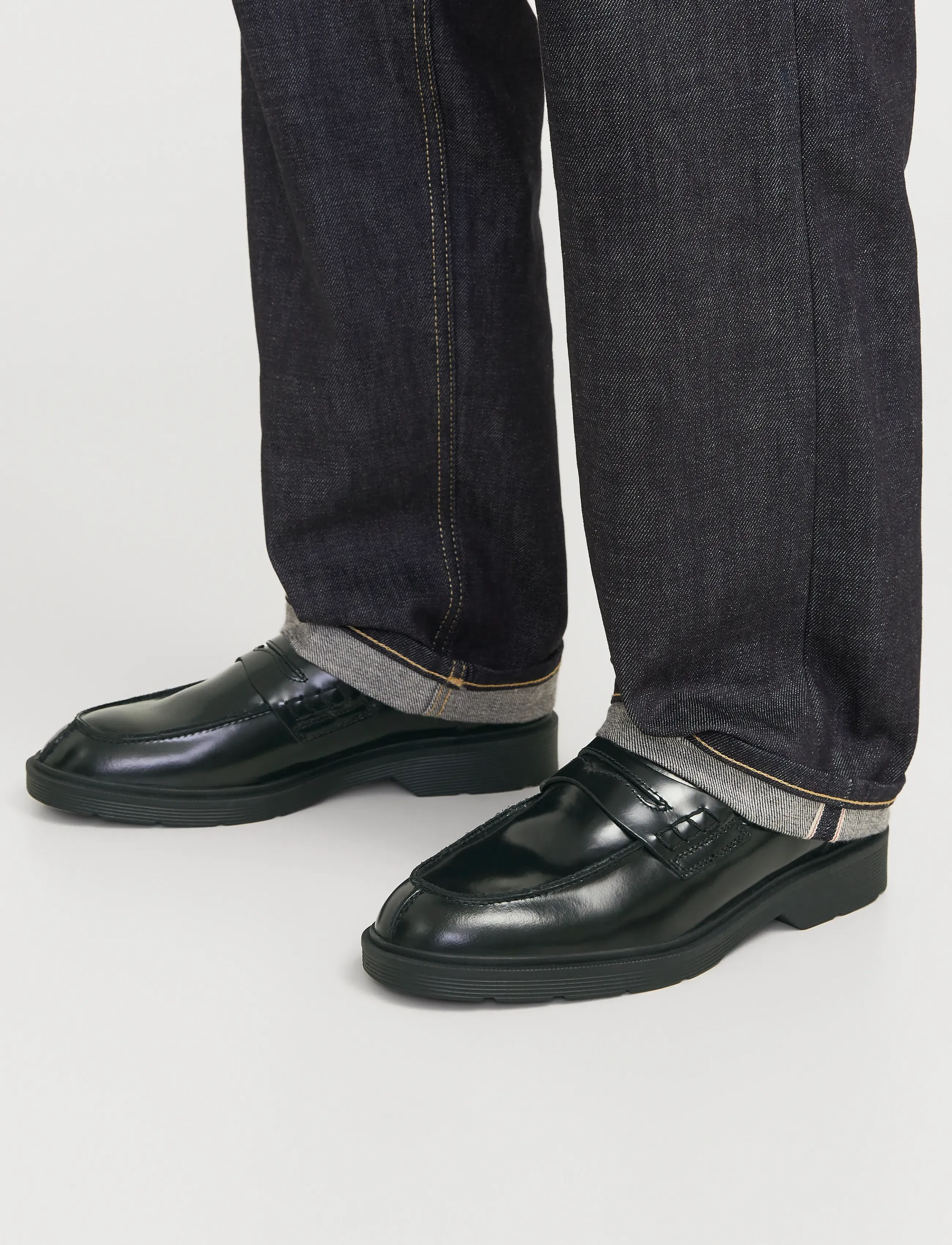 Jack & Jones JFWDAX LEATHER LOAFER STYD NOOS - Looks for less - BLACK / black