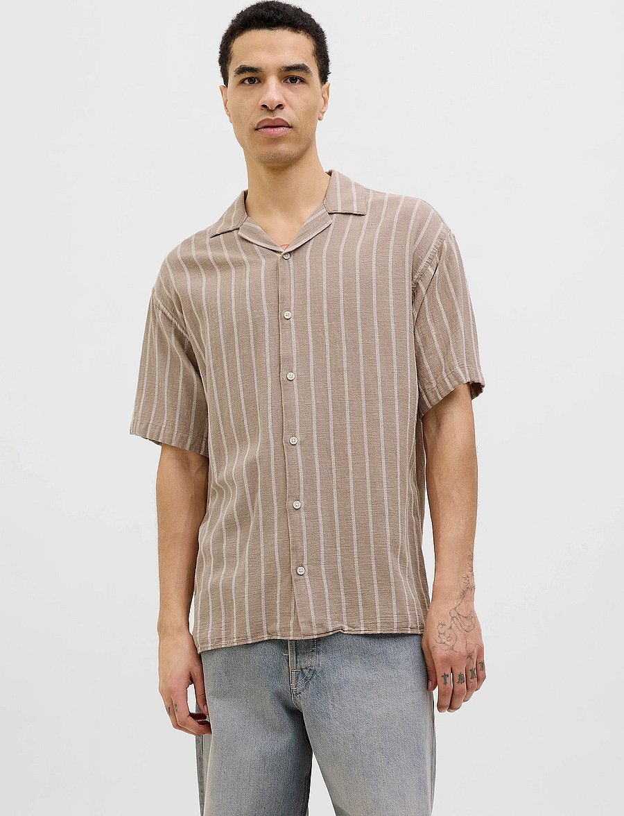 Jack & Jones - JJEENZO STRIPE RESORT SHIRT SS SN - marškiniai trumpomis rankovėmis - crockery - 2