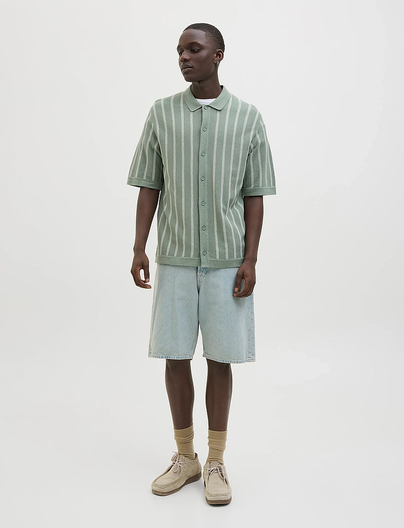 Jack & Jones - JJEMIL KNIT STRIPED SHIRT SS - short-sleeved shirts - iceberg green - 5