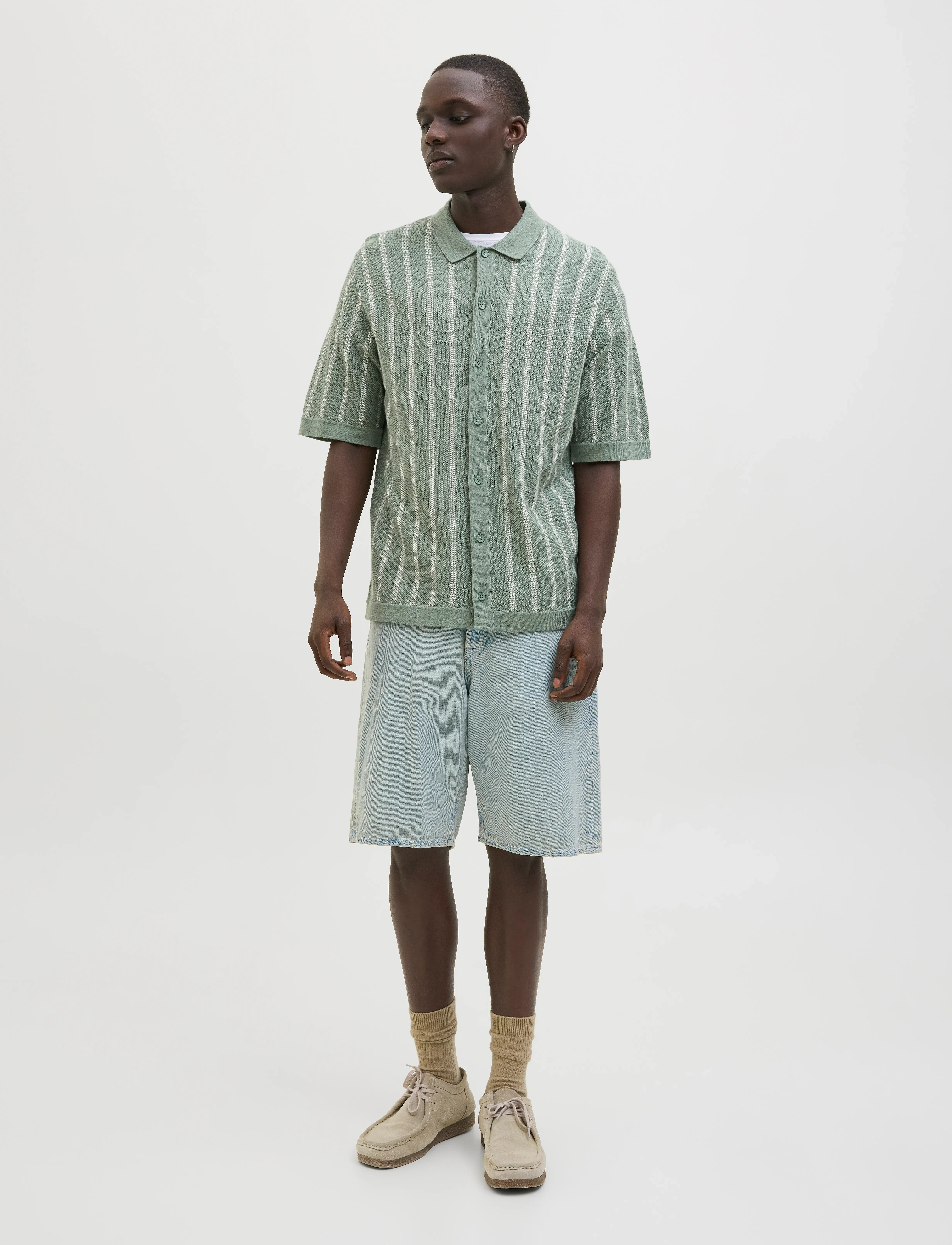 Jack & Jones - JJEMIL KNIT STRIPED SHIRT SS - kortærmede skjorter - iceberg green - 5