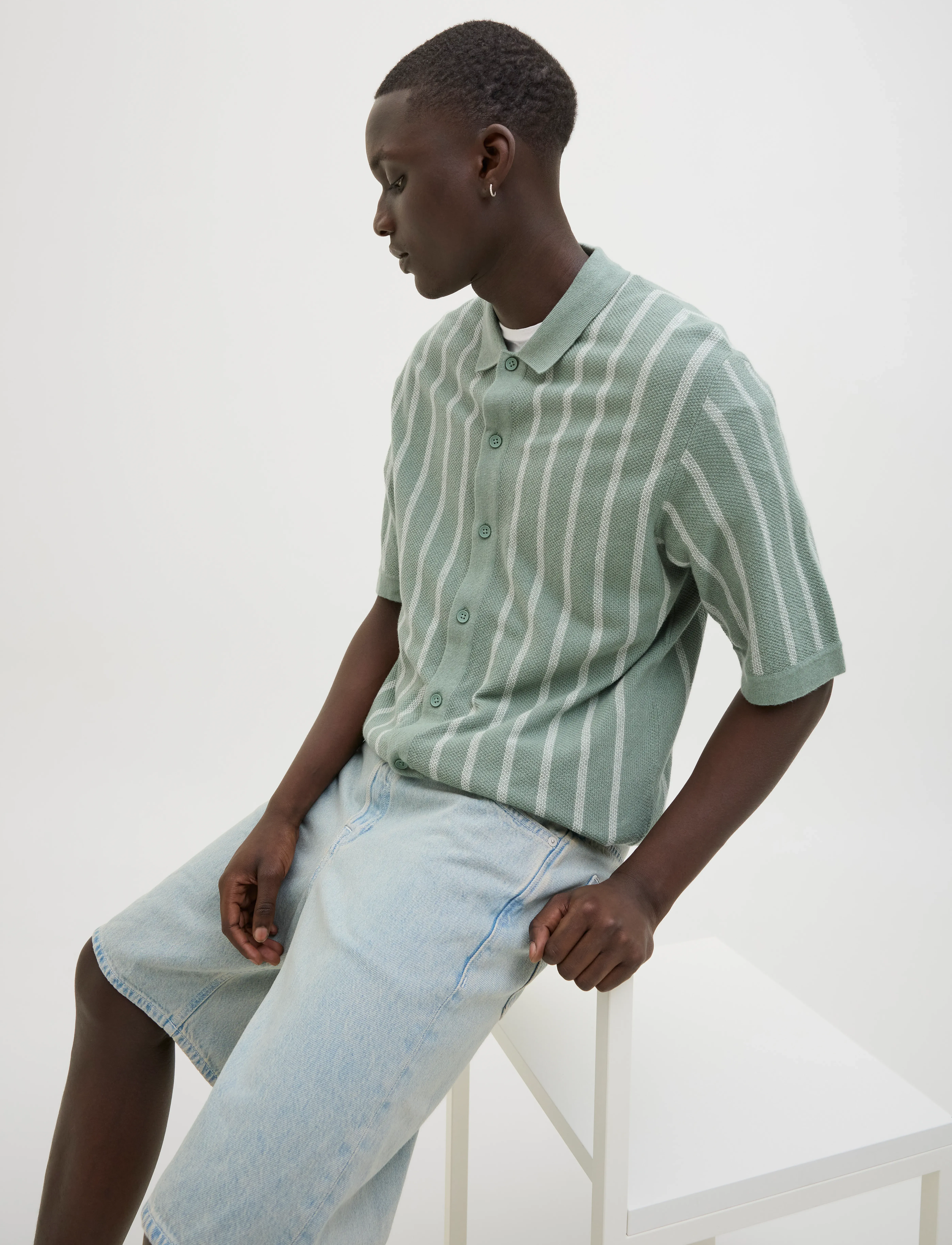 JACK & JONES Jjemil Knit Striped Shirt Ss pikéer herr – bild 6