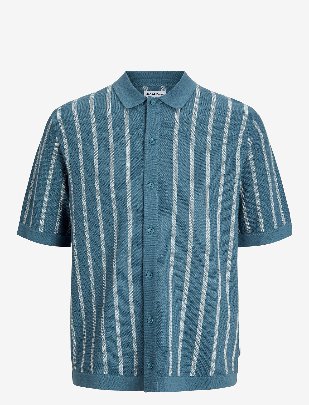 Jack & Jones - JJEMIL KNIT STRIPED SHIRT SS - kortärmade skjortor - oceanview - 1