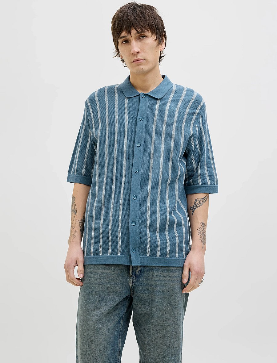 Jack & Jones - JJEMIL KNIT STRIPED SHIRT SS - lühikeste varrukatega särgid - oceanview - 0