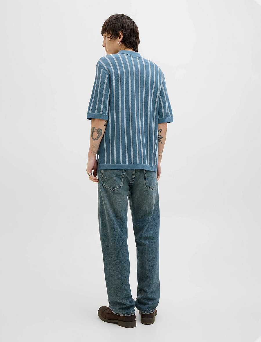 Jack & Jones - JJEMIL KNIT STRIPED SHIRT SS - lühikeste varrukatega särgid - oceanview - 2
