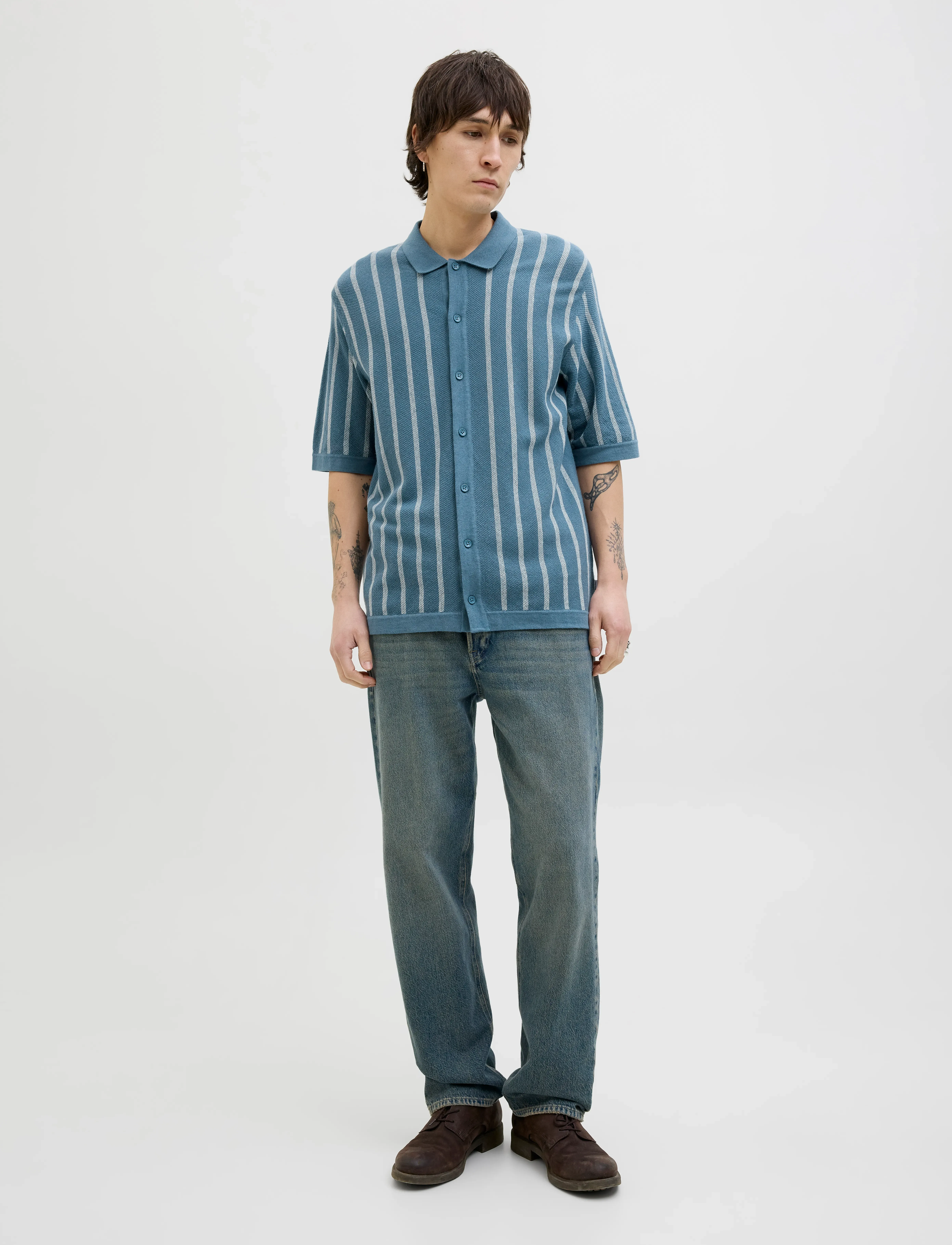 Jack & Jones - JJEMIL KNIT STRIPED SHIRT SS - lühikeste varrukatega särgid - oceanview - 3