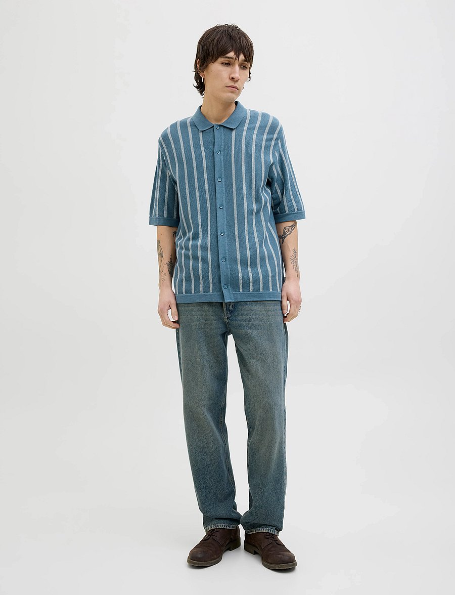 Jack & Jones - JJEMIL KNIT STRIPED SHIRT SS - lühikeste varrukatega särgid - oceanview - 3