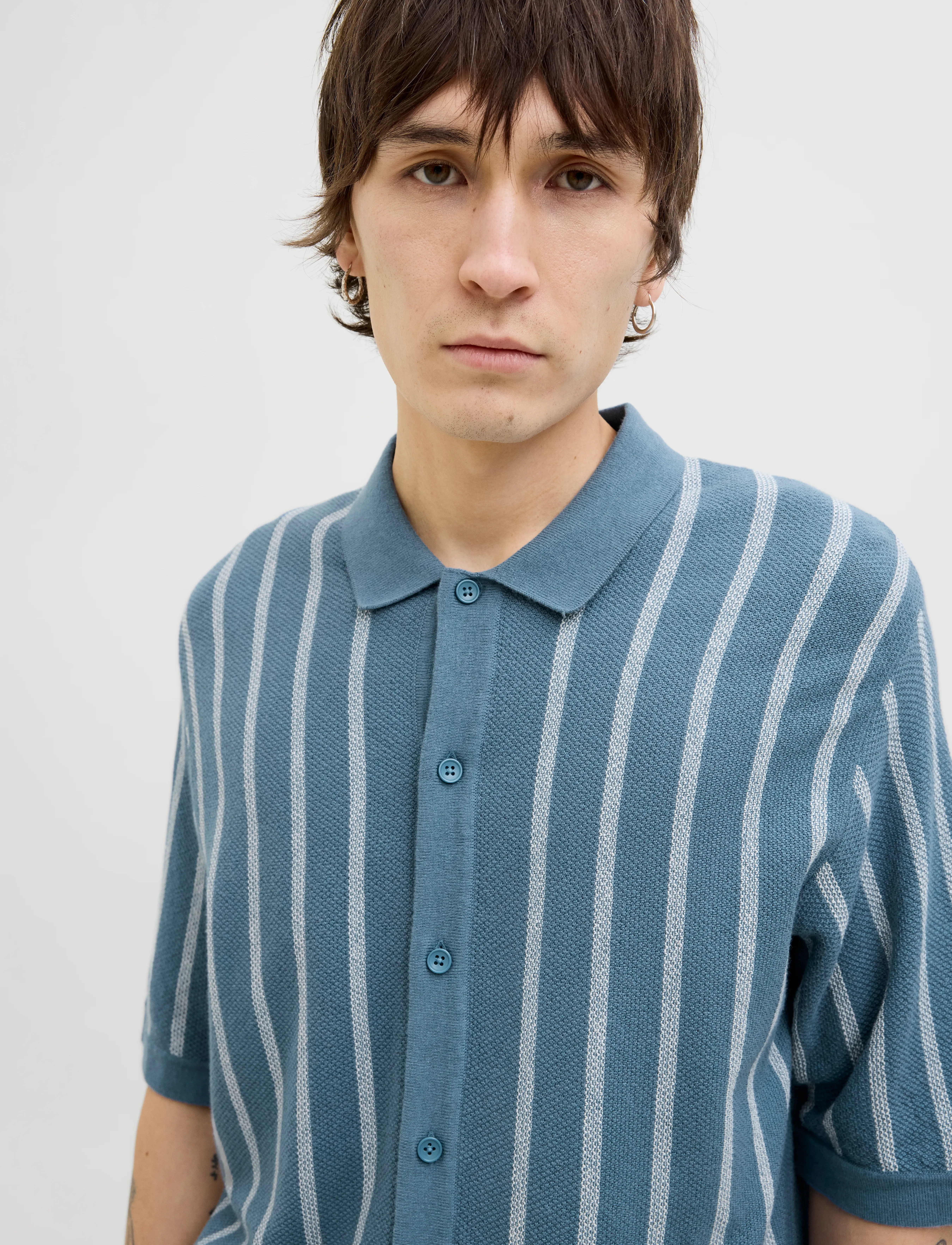 Jack & Jones - JJEMIL KNIT STRIPED SHIRT SS - lühikeste varrukatega särgid - oceanview - 4