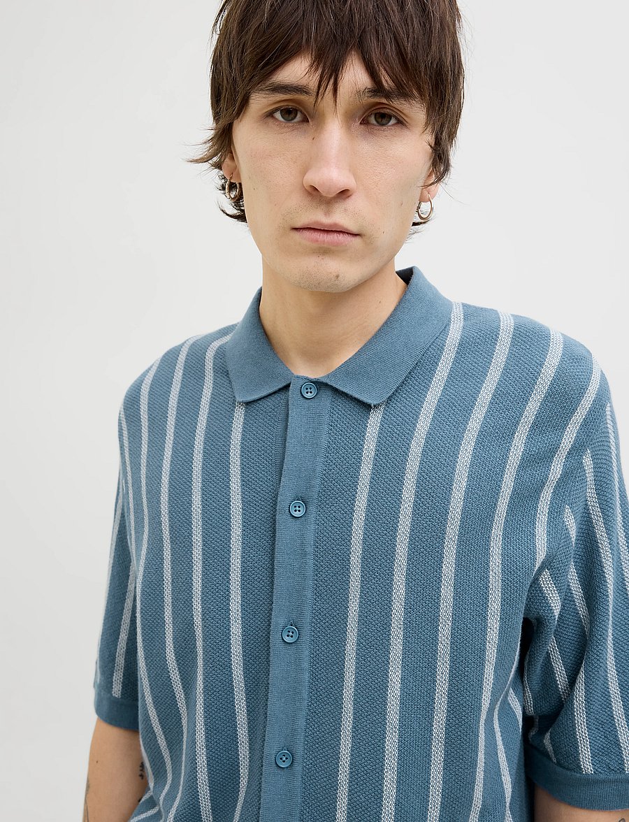 Jack & Jones - JJEMIL KNIT STRIPED SHIRT SS - lühikeste varrukatega särgid - oceanview - 4