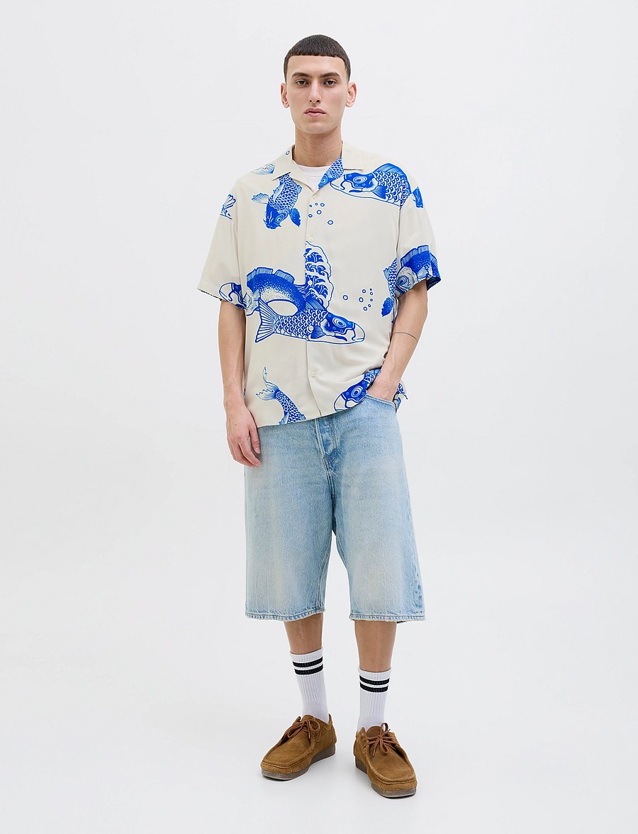 Jack & Jones - JJJEFF AOP RESORT SHIRT SS - short-sleeved shirts - lapis blue - 4