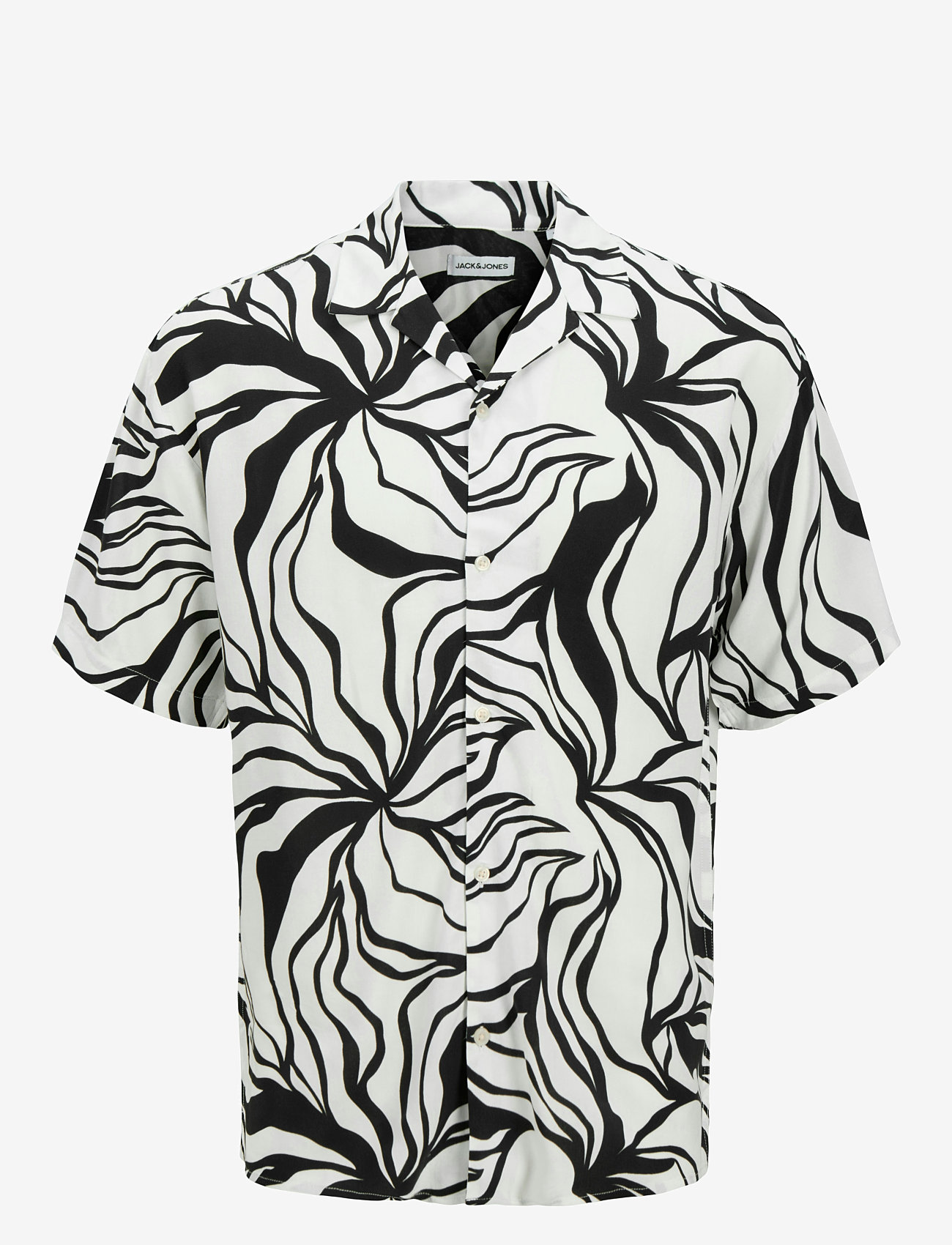 Jack & Jones - JJJEFF MONOCHROME RESORT SHIRT SS - kurzarmhemden - black - 1