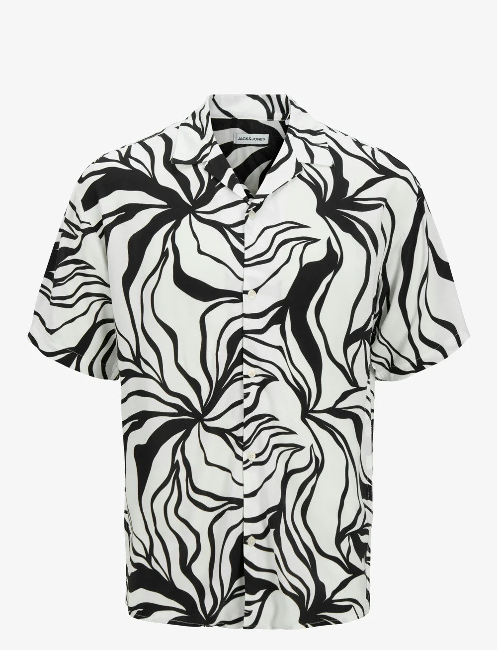 Jack & Jones - JJJEFF MONOCHROME RESORT SHIRT SS - kortärmade skjortor - black - 1