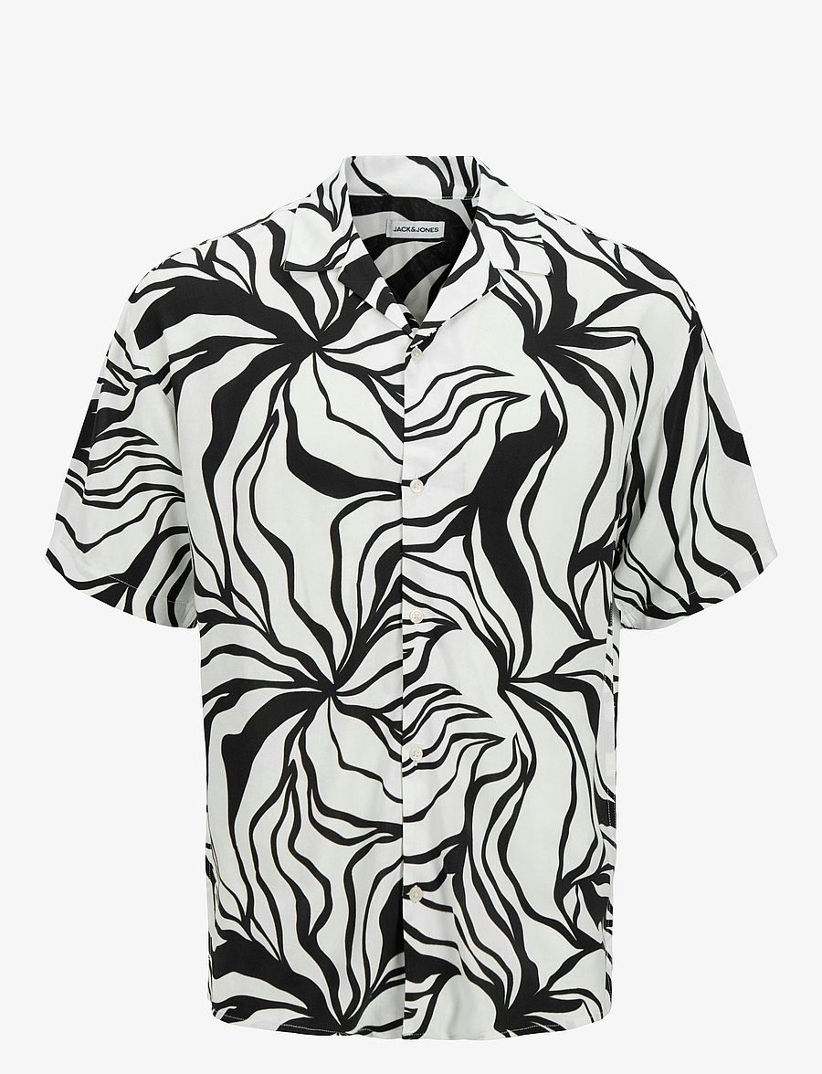 Jack & Jones - JJJEFF MONOCHROME RESORT SHIRT SS - kurzarmhemden - black - 1