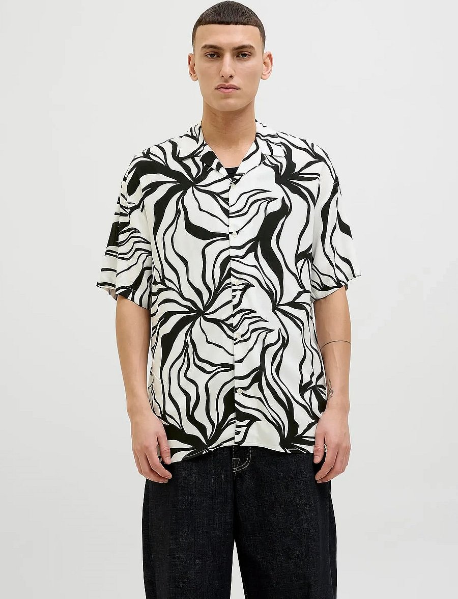 Jack & Jones - JJJEFF MONOCHROME RESORT SHIRT SS - kurzarmhemden - black - 2