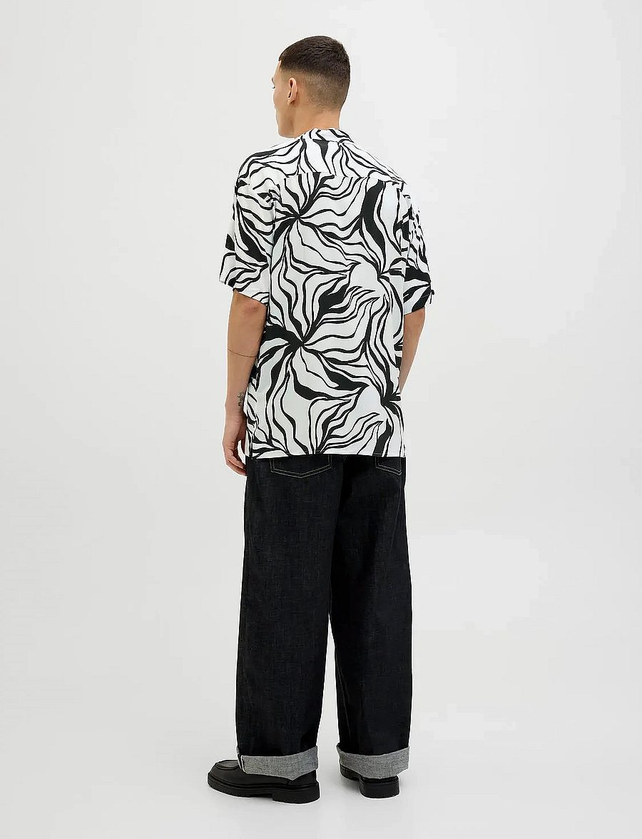 Jack & Jones - JJJEFF MONOCHROME RESORT SHIRT SS - kurzarmhemden - black - 5