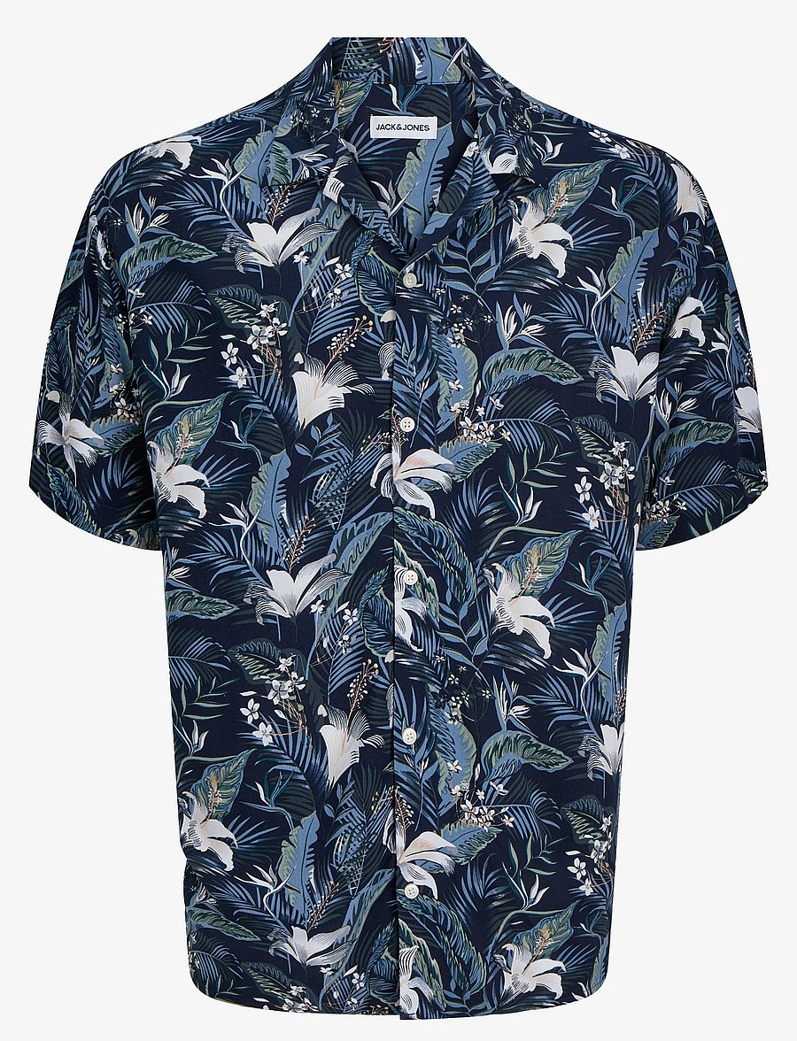 Jack & Jones - JJEJEFF TROPICAL AOP RESORT SHIRT SS SN - short-sleeved shirts - sky captain - 1
