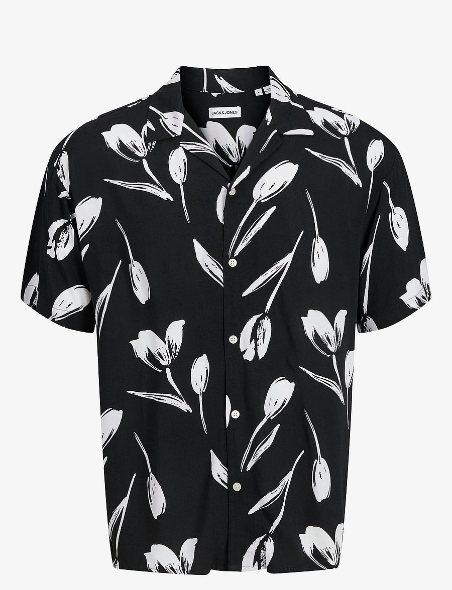 Jack & Jones - JJEJEFF CHARGE RESORT SHIRT SS SN - marškiniai trumpomis rankovėmis - black - 1