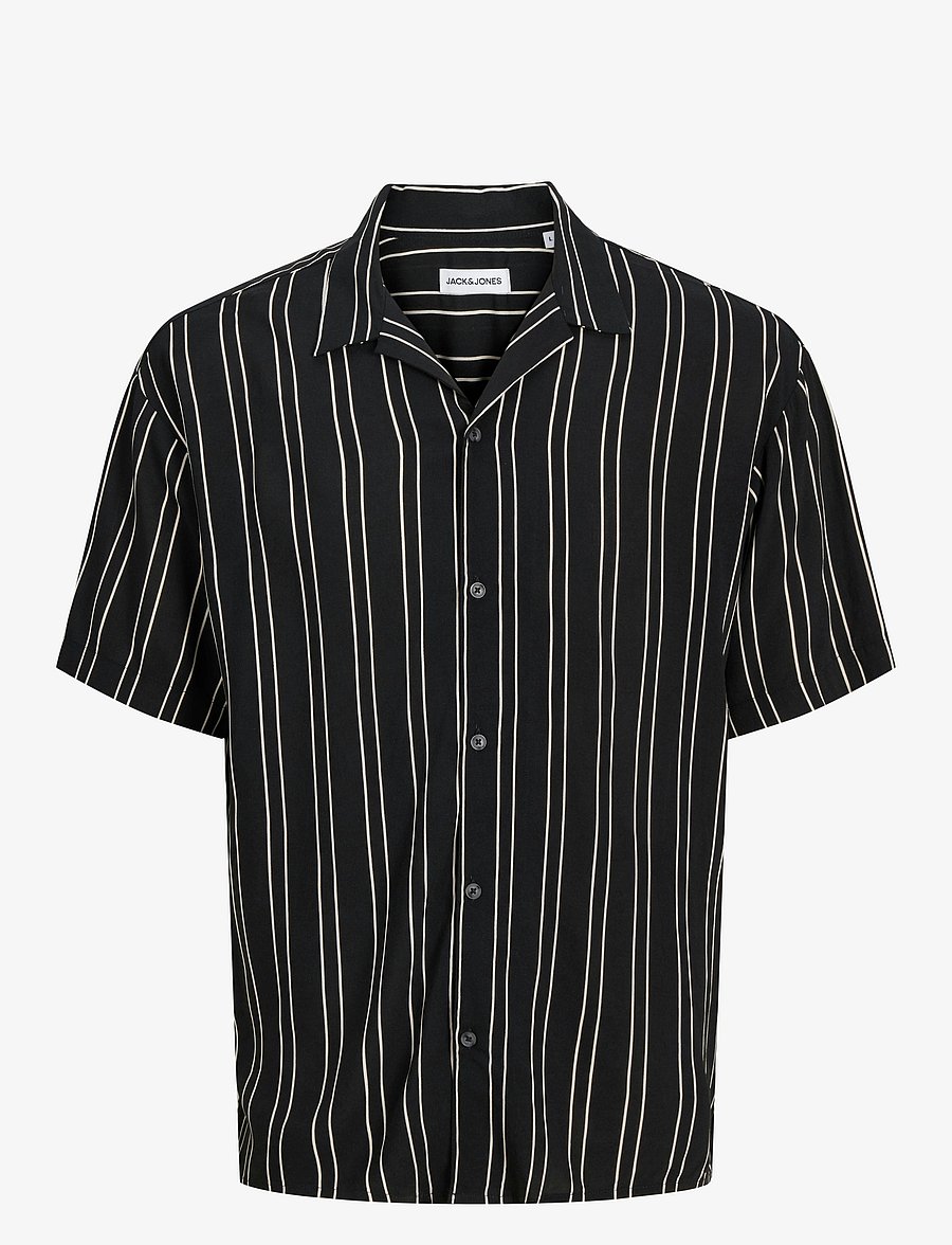 Jack & Jones - JJEJEFF STRIPE RESORT SHIRT SS SN - chemises à manches courtes - black - 1