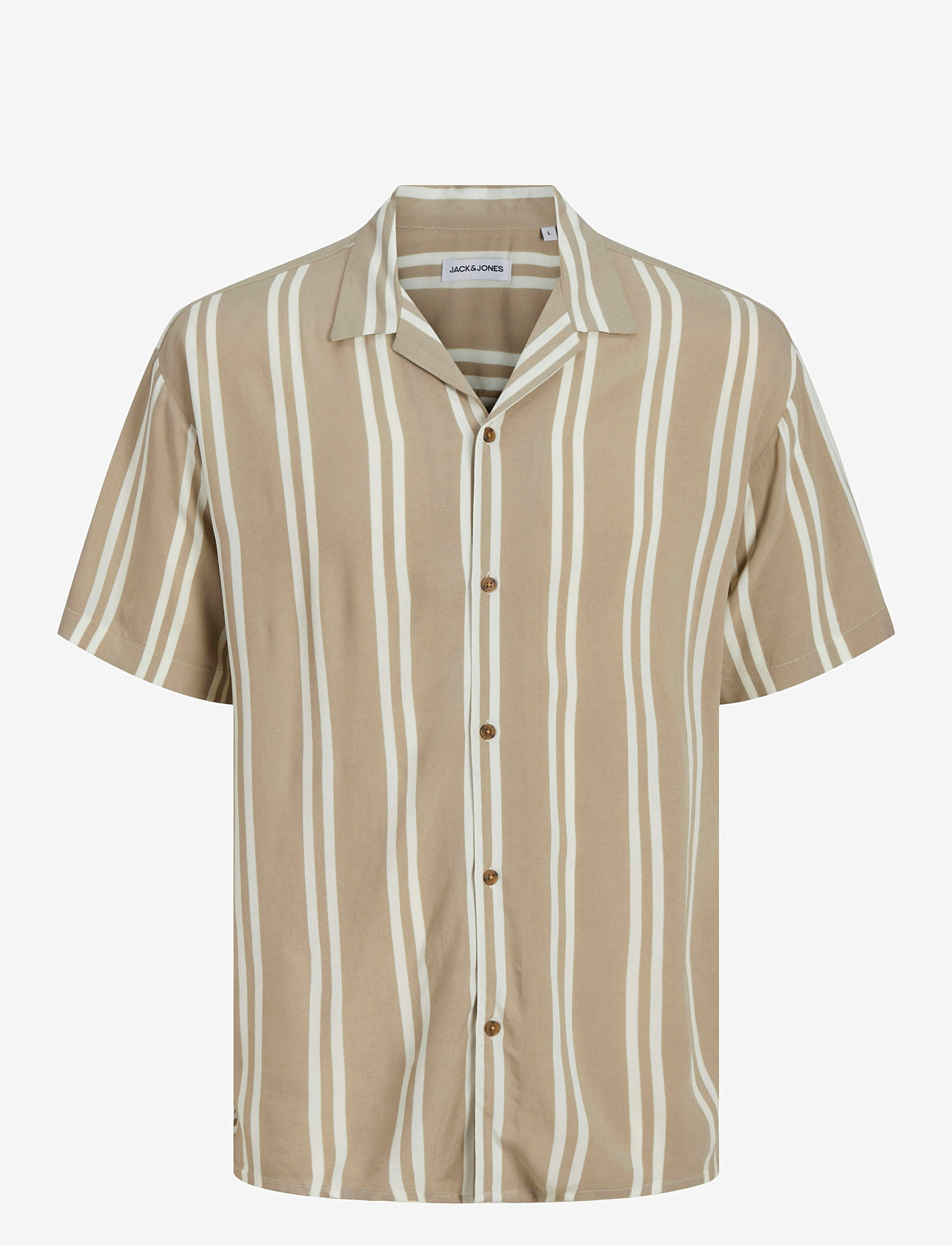 Jack & Jones - JJEJEFF STRIPE RESORT SHIRT SS SN - kortärmade skjortor - crockery - 1