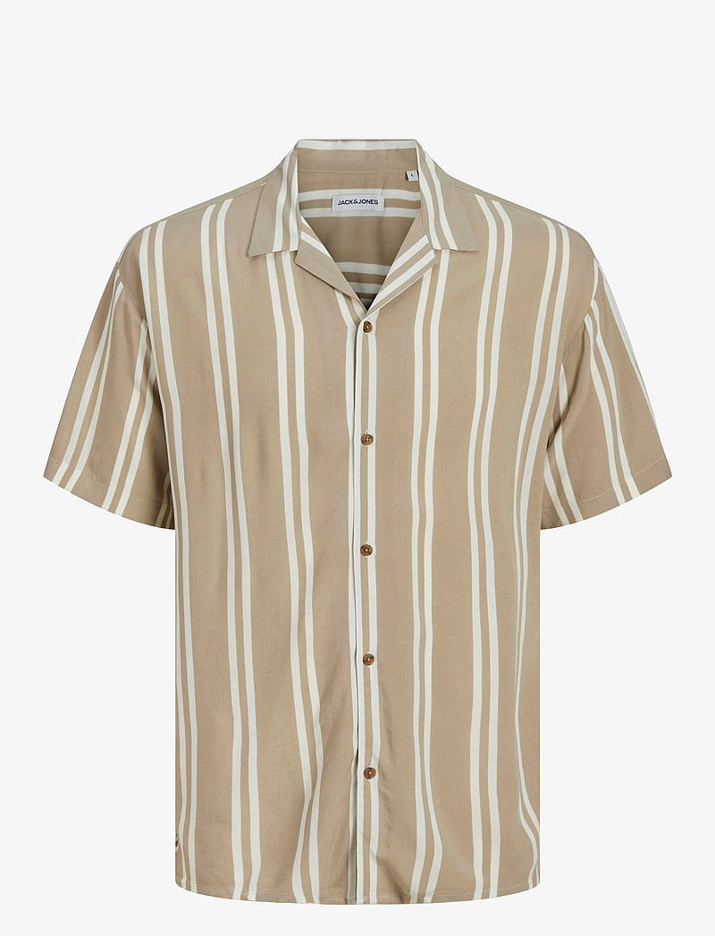 Jack & Jones - JJEJEFF STRIPE RESORT SHIRT SS SN - kortärmade skjortor - crockery - 1