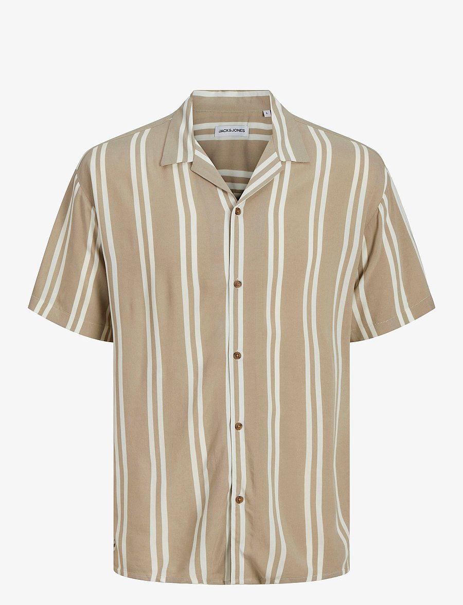 Jack & Jones - JJEJEFF STRIPE RESORT SHIRT SS SN - kurzarmhemden - crockery - 1