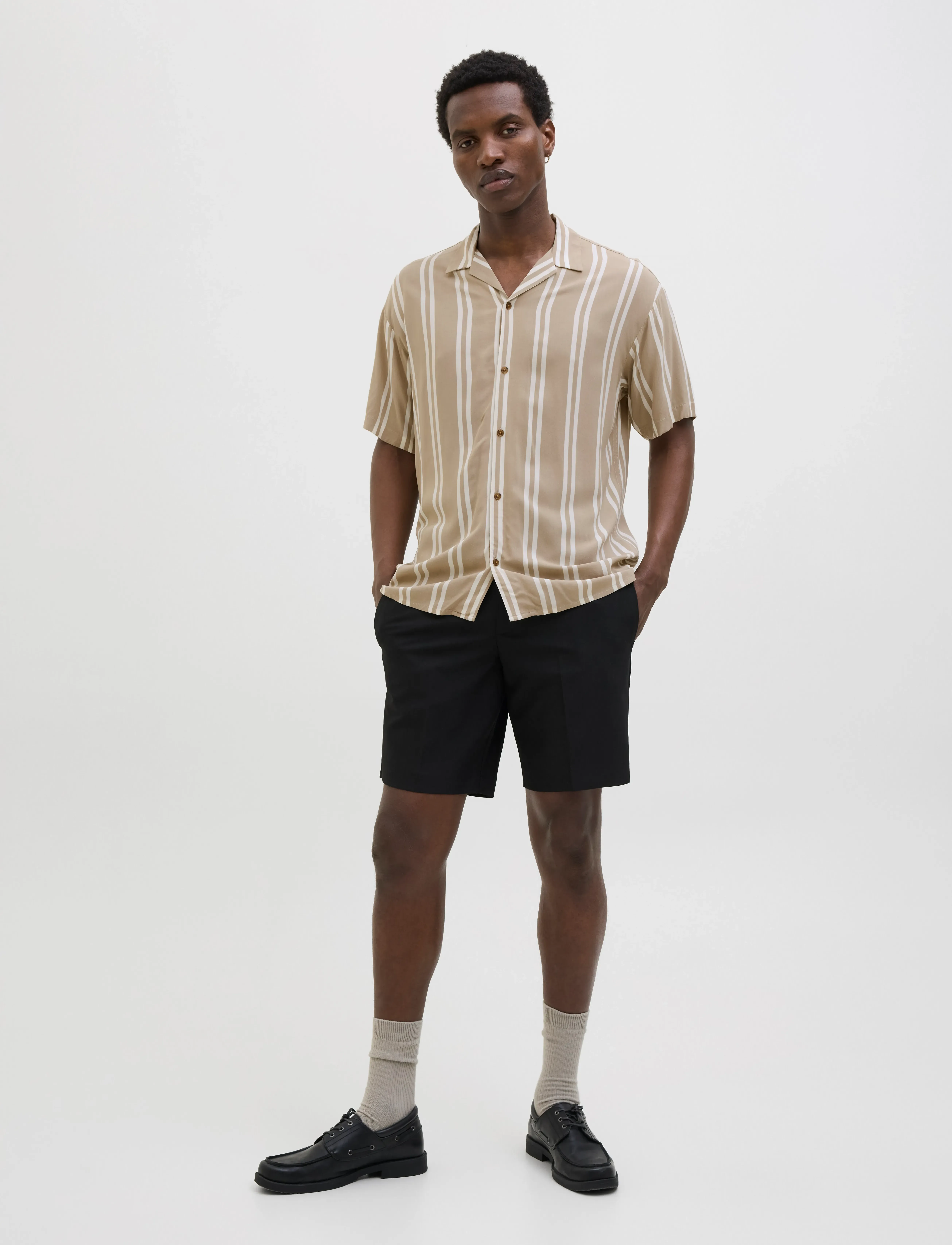 Jack & Jones - JJEJEFF STRIPE RESORT SHIRT SS SN - kurzarmhemden - crockery - 4