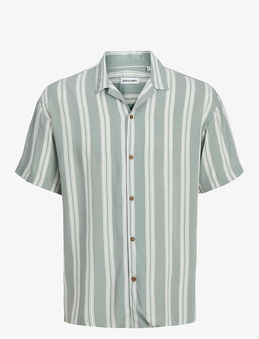 Jack & Jones - JJEJEFF STRIPE RESORT SHIRT SS SN - kurzarmhemden - iceberg green - 1