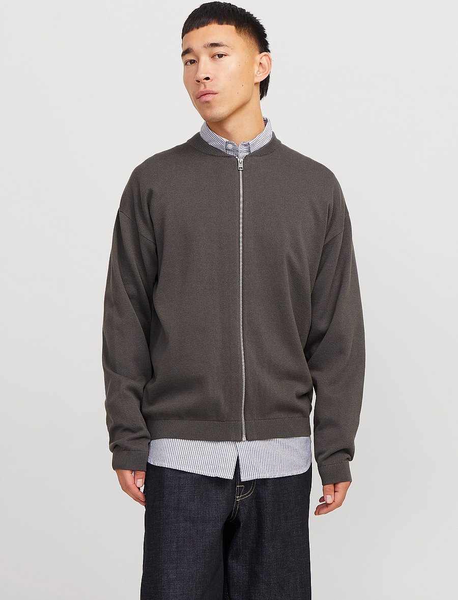 Jack & Jones - JJCALVIN KNIT BOMBER CARDIGAN - lukuga džemprid - castlerock - 0