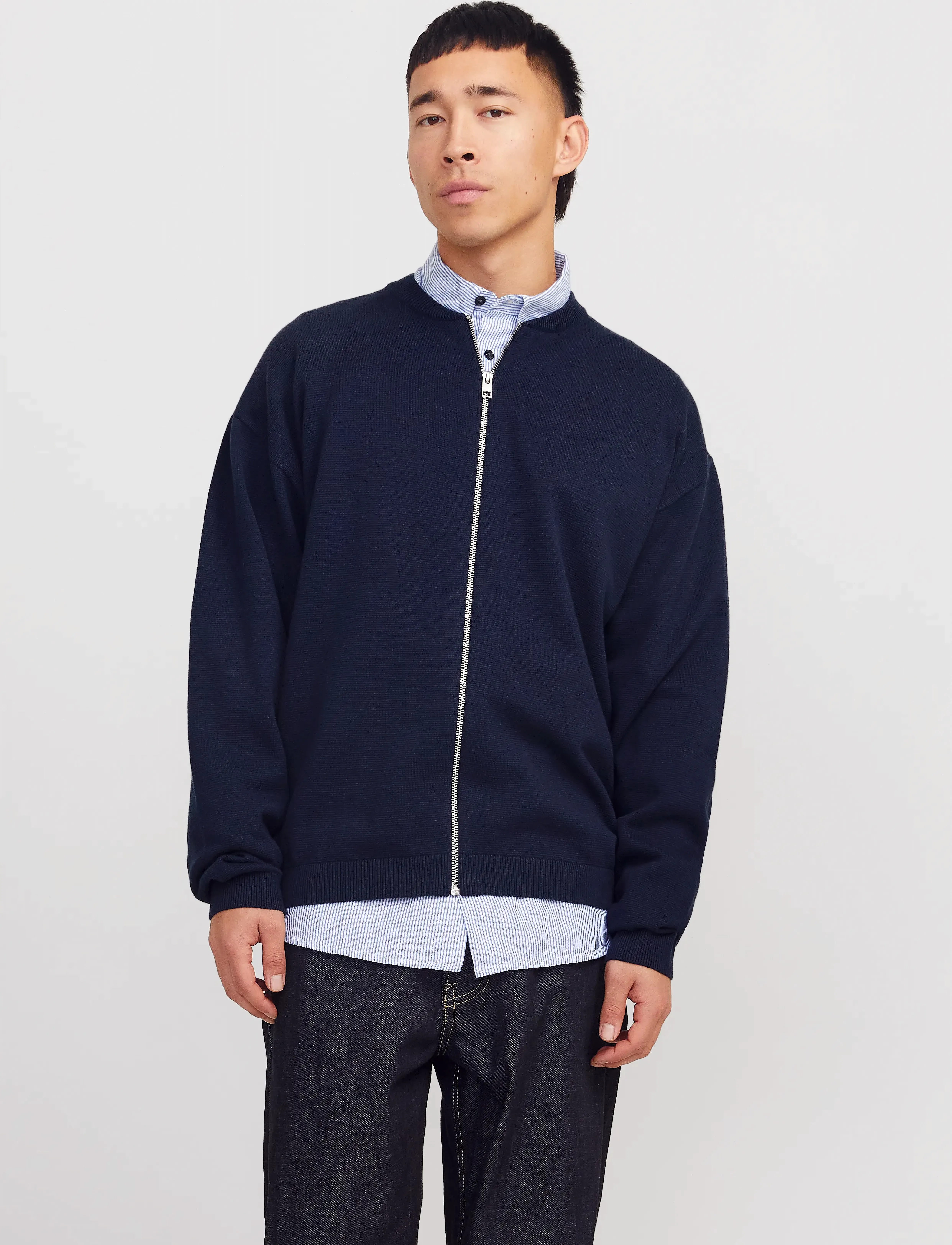 Jack & Jones Jjcalvin Knit Bomber Cardigan, Mænd, Strikket Bomber Cardigan, Navy, Str: M