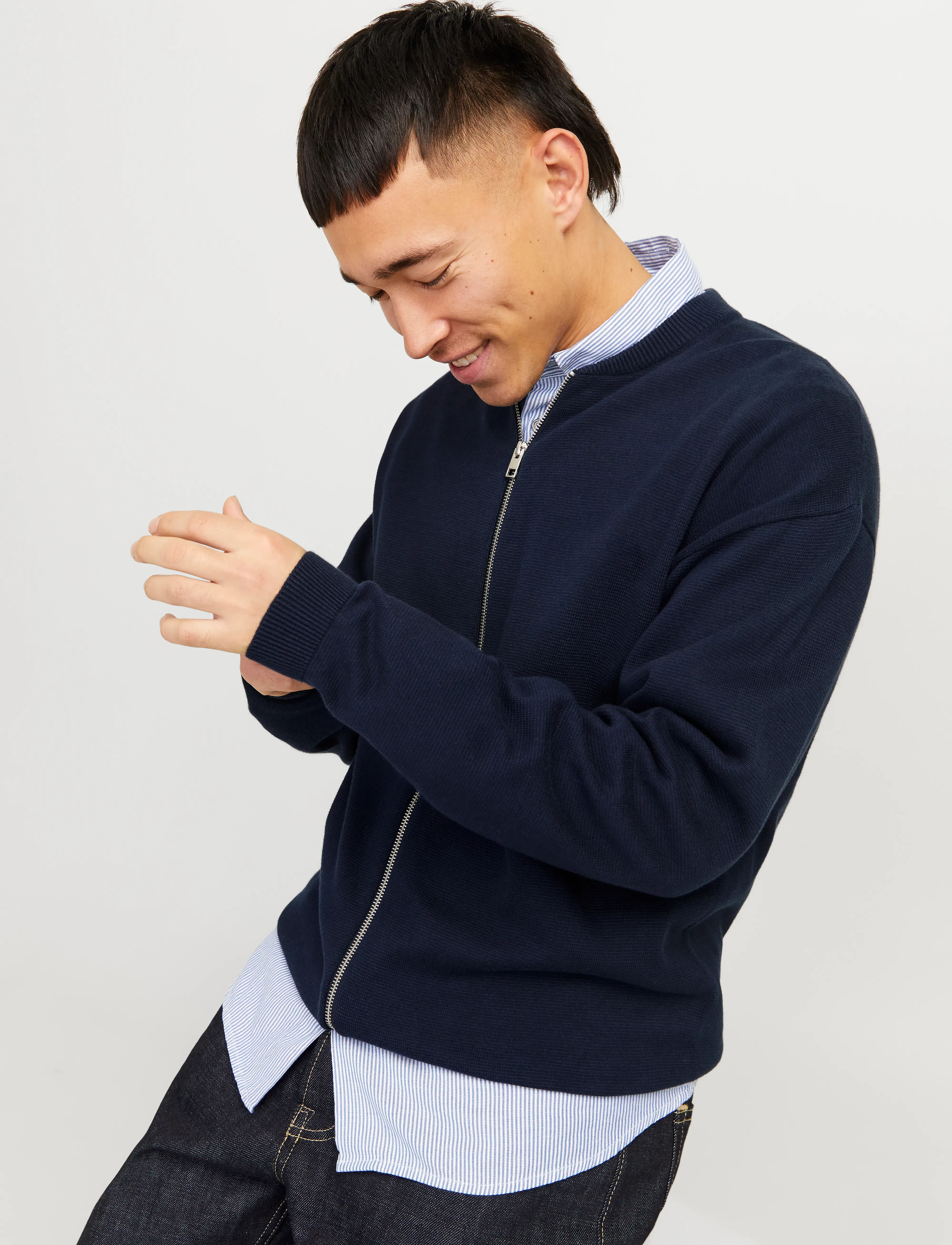Jack & Jones JJCALVIN KNIT BOMBER CARDIGAN - Cardigans - SKY CAPTAIN / navy