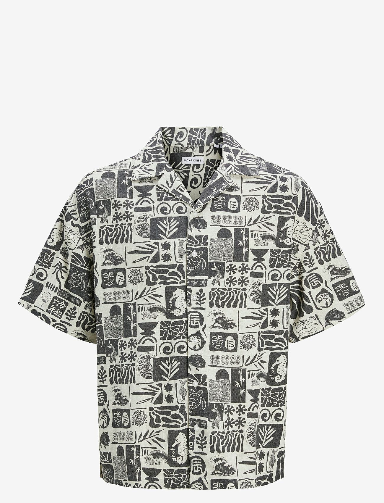 Jack & Jones - JJWAYNE AOP RESORT SHIRT SS - linneskjortor - black - 1
