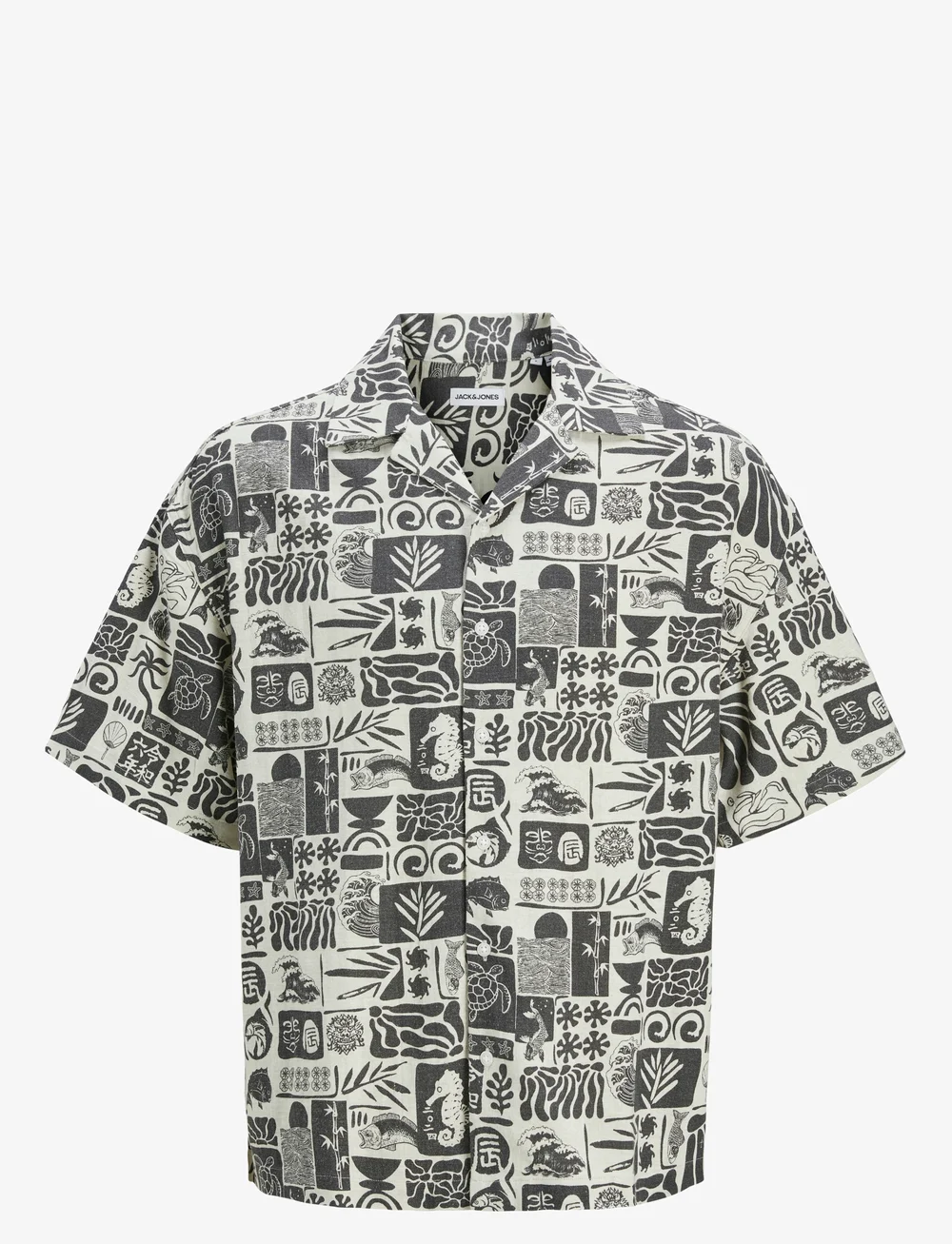 Jack & Jones - JJWAYNE AOP RESORT SHIRT SS - linased särgid - black - 1