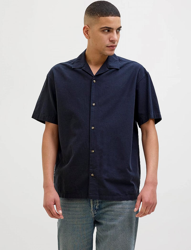 Jack & Jones - JJESUMMER RESORT SHIRT SS SN - hørskjorter - navy blazer - 4